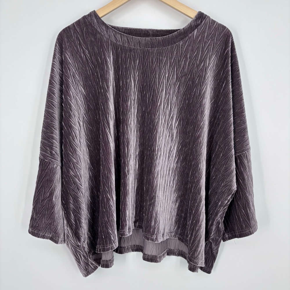 POL Crushed Velvet Pleated Boxy Textured Blouse Womens S Mauve Oversized
